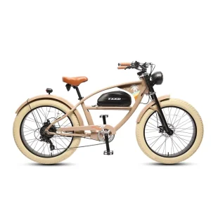 TXED Retro Vintage 26 Inch Alloy Motorcycle for Relaxed Driving 48V 15Ah Lithium Battery Fat Tire Electric Beach Cruiser Bike