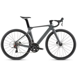 Thru Axle Disc Carbon Road Bike with Fork Suspension 16-Speed Aero Racing Bike for Competitive Cycling Triathlon Training