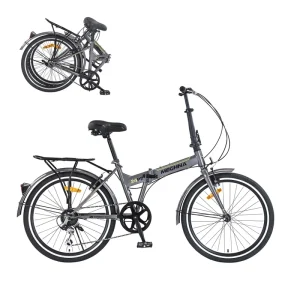US Stock 24 Inch Folding Bike for Adults Steel Frame Dual V Brakes 220LBS with Fenders Portable Compact City Bicycle