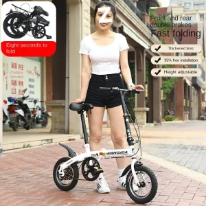 Unisex Lightweight Steel 12 Inch Adult Folding Road Bike Single Speed V Brakes Adjustable Seat Portable Daily Commuting Work
