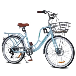 Urban Commuting 24 26 Inch Classic Vintage Women’s City Bike Lightweight with Rear Seat and 7 Speed Steel Fork