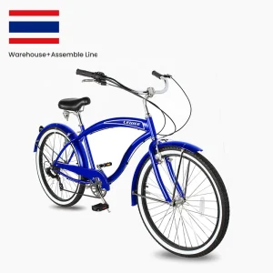 Beach Cruiser Bicycle with Alloy Front and Rear V-Brakes and Curved Handlebars
