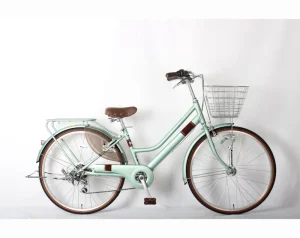 Women’s 24 Inch Aluminum Alloy Road Bike with 6 Speed Steel Frame Adult City Bicycle Featuring Double V Brake and Basket System