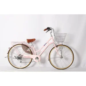 Women’s City Bicycle Adult 24 Inch 6 Speed Bike with Steel Fork Basket for Ladies City Bicycle