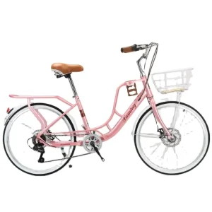 Women’s Urban Bicycle with Coffee Cup Holder 7-Speed 21-Speed 24*1.75 Tyre Single Gear Ordinary Pedal for City Riding