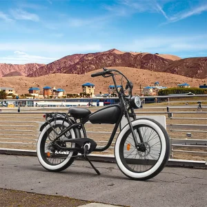 Vintage-Style City Cruiser Electric Bicycle, Electric-Assist Bike with Large Headlight, Beach Fat-Tire E-Bike